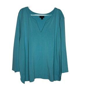 J Jill Wearever Collection‎ Womens 2X Blue Top Shirt Blouse Split V Neck Plus